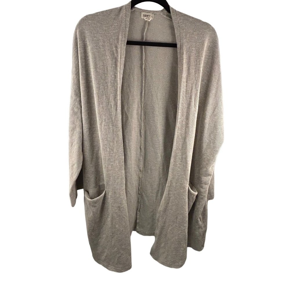 Donni Women's Striped‎ Ribbed Gray Sweater Cardigan Pockets One Size Fits 0-16